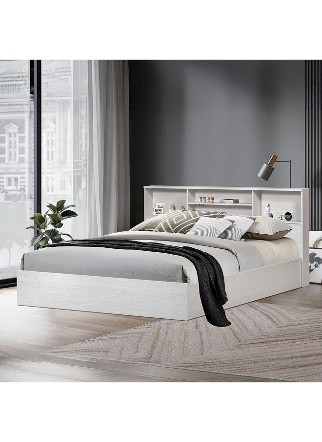 DANUBE HOME Gamorah New 180x200 King Bed Set with 1 Nightstand, Dresser, Mirror & Stool Stylish King Size Bed Set for Bedroom, Modern Furniture Set with Storage & Elegant Design -Washed White  - Image 2
