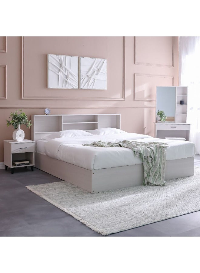 DANUBE HOME Gamorah New 180x200 King Bed Set with 1 Nightstand, Dresser, Mirror & Stool Stylish King Size Bed Set for Bedroom, Modern Furniture Set with Storage & Elegant Design -Washed White - Image 1