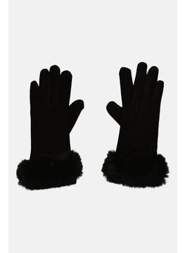 London Fog Women 1 Pair Fur Cuff Knit Gloves, Black  - Image 1