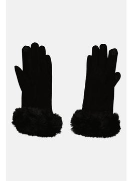 London Fog Women 1 Pair Fur Cuff Knit Gloves, Black  - Image 2