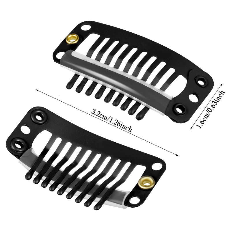 WILLBOND 30 Pieces 32 mm 9-teeth Hair Extension Clips Hair Extension Wigs Snap Clips Comb Small Snap Wig Accessories for Women DIY(Black) - Image 2
