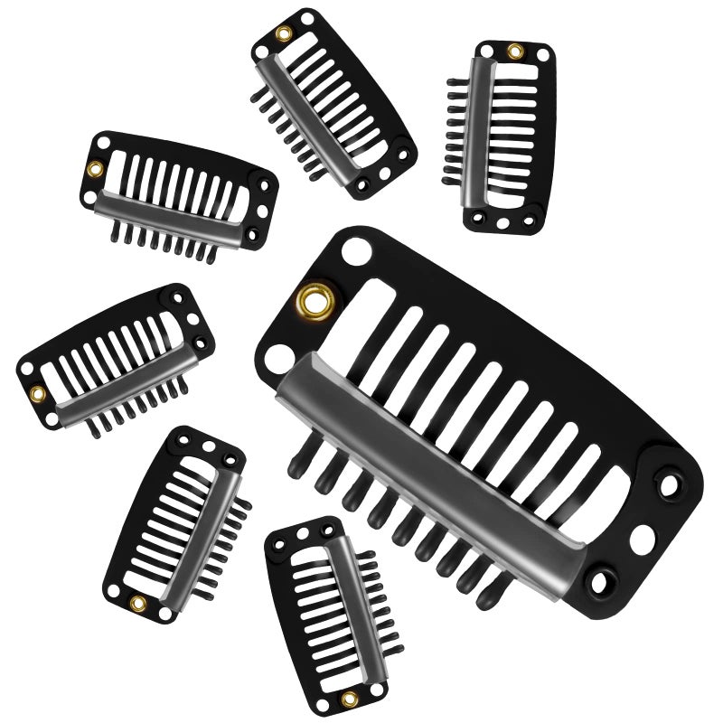 WILLBOND 30 Pieces 32 mm 9-teeth Hair Extension Clips Hair Extension Wigs Snap Clips Comb Small Snap Wig Accessories for Women DIY(Black) - Image 4