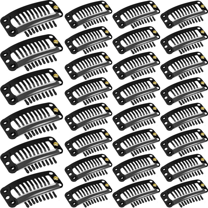 WILLBOND 30 Pieces 32 mm 9-teeth Hair Extension Clips Hair Extension Wigs Snap Clips Comb Small Snap Wig Accessories for Women DIY(Black) - Image 1