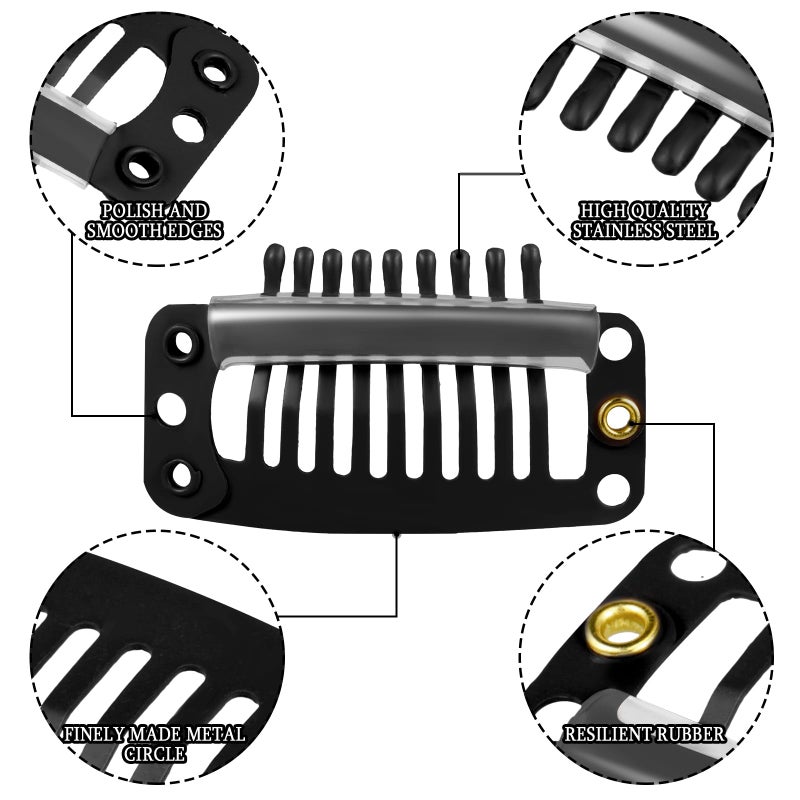 WILLBOND 30 Pieces 32 mm 9-teeth Hair Extension Clips Hair Extension Wigs Snap Clips Comb Small Snap Wig Accessories for Women DIY(Black) - Image 3