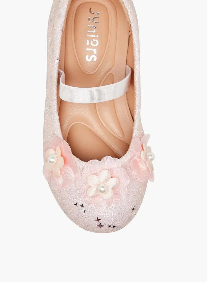 JUNIORS Glitter Embellished Ballerina Flats With Elasticated Strap