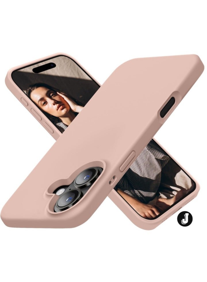 JAJEEK "Premium Soft Liquid Silicone Case for iPhone 16 – Silky Soft Touch Full-Body Protective Bumper (Sandy Pink)" - Image 1