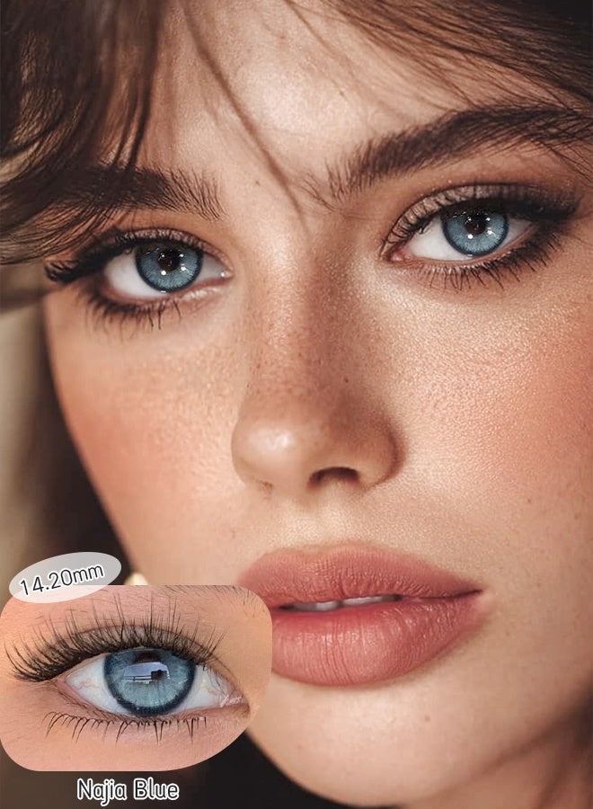 FreshLady Najia Blue Colored Contact Lenses 14.20mm Yearly – Bright Ocean Blue Natural Eye Look, Perfect for Vacation, Beach Style Makeup & Daily Wear - Image 1