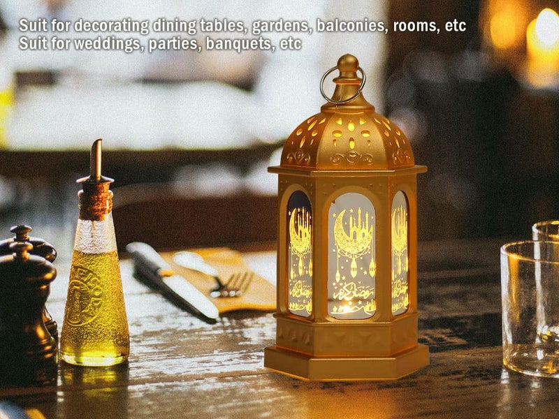 Hitopin 2 Pieces Ramadan Lantern Decoration, Ramadan Candle Lantern, LED Eid Mubarak Lamp, Ramadan Lantern Decor, Hanging Ramadan Lamp, for Home Tabletop Decor Creative Party Supplies (Gold) - Image 5