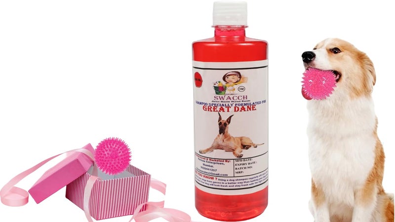 swacch Shampoo | Puppy Safe Shampoo | PH Balanced | Ditch to Itch for Great Dane Shampoo 500ml (Jasmine) + Spike Ball Chew Toy Combo Pack - Image 1