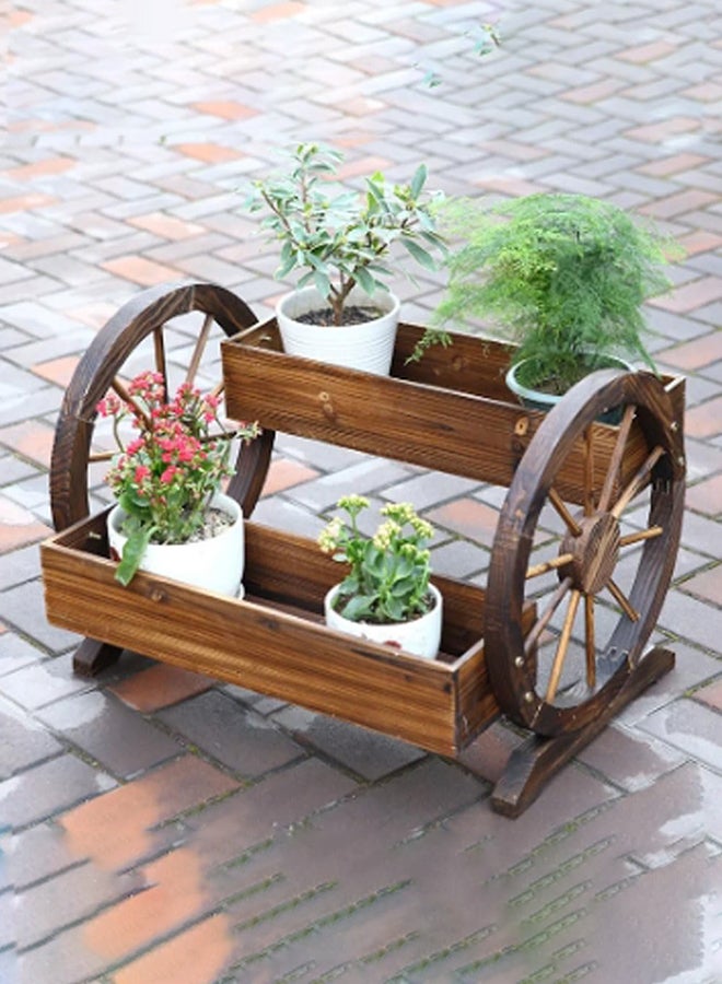 HOME TASTE Hometaste Handcrafted Wooden Garden Planter Box With Decorative Wheels - Enhance Your Garden Decor With This Charming Flower Vase