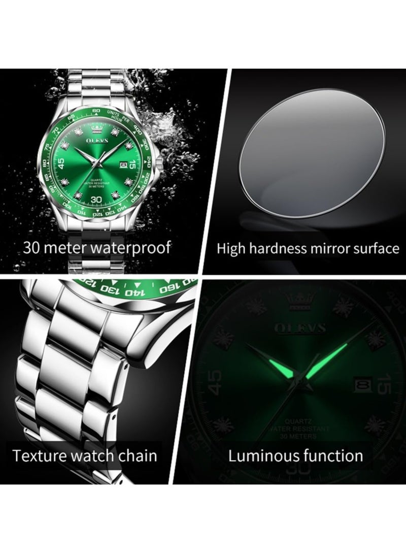 أوليفز ساعة Olevs الرجالية ذات الطلب الكبير للرجال ساعة من الفولاذ المقاوم للصدأ مع ساعات كوارتز تناظرية مقاومة للماء لليوم للرجال ساعة يد كلاسيكية للأعمال فاخرة مستديرة مضيئة للرجال ساعة بإطار قابل للتدوير - Image 4