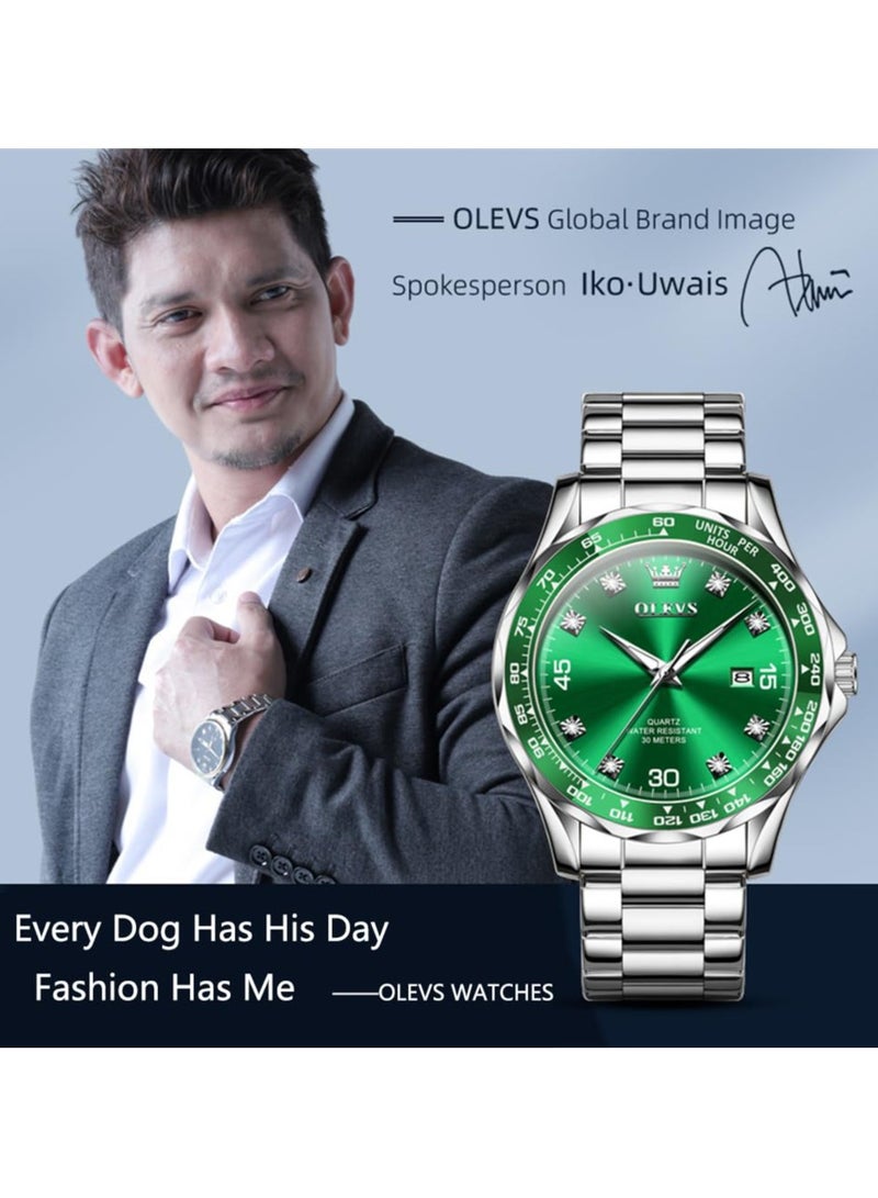 أوليفز ساعة Olevs الرجالية ذات الطلب الكبير للرجال ساعة من الفولاذ المقاوم للصدأ مع ساعات كوارتز تناظرية مقاومة للماء لليوم للرجال ساعة يد كلاسيكية للأعمال فاخرة مستديرة مضيئة للرجال ساعة بإطار قابل للتدوير - Image 5