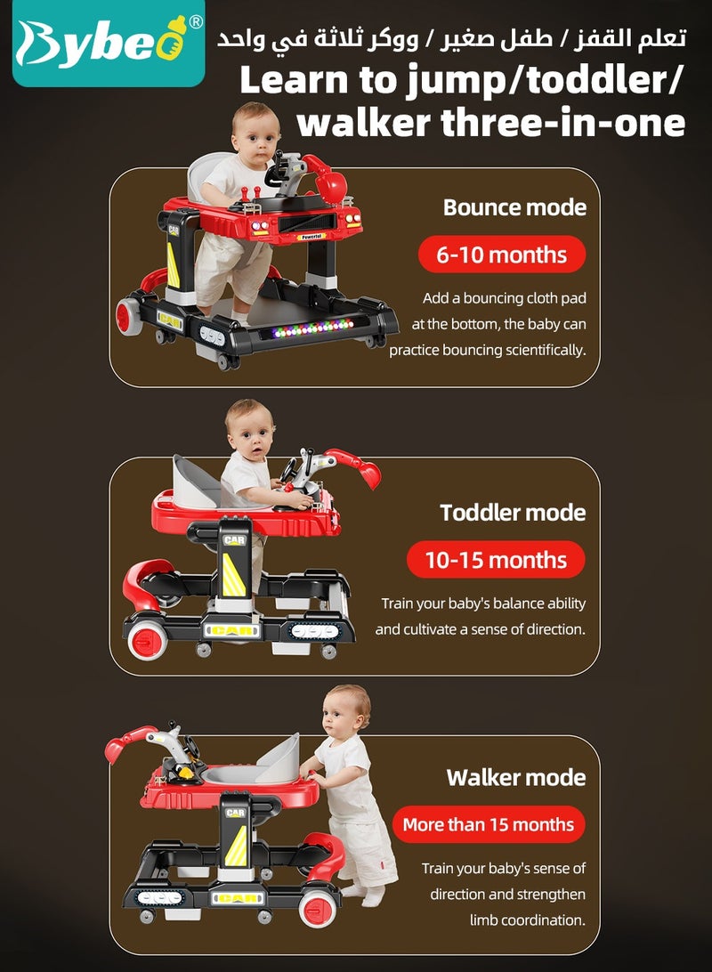 بيبو مشاية أطفال 3 في 1 مع مقبض دفع للوالدين، مشايات أطفال متعددة الوظائف، حفارة ألعاب للمشي مع ارتفاع قابل للتعديل وعجلات عالمية 360 درجة، وسادة مقعد مريحة، سجادة ترامبولين قابلة للفصل للأطفال الرضع والأولاد والبنات - Image 3