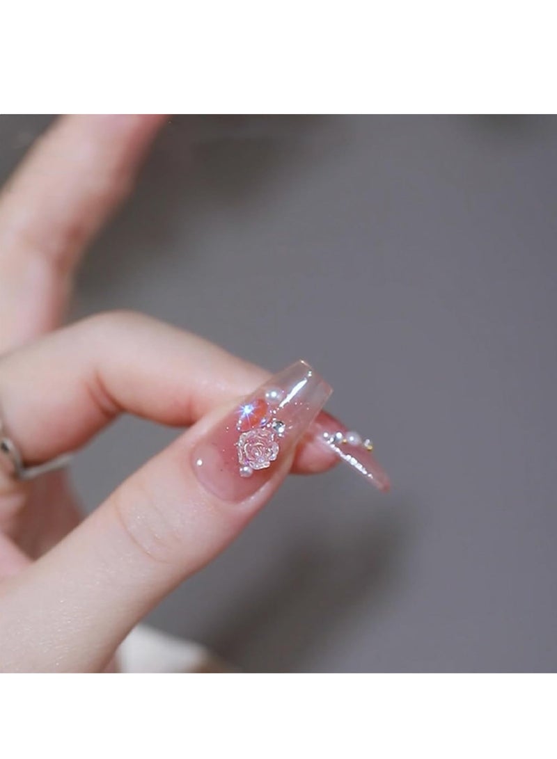 RATSAW French Tip False Nails  24pcs Press On Nails Long  Ice Soaked Blush Camellia False Nails With Glue Long Coffin Shaped Elegant French Ballet Luxury Design Fake Nails - Image 3