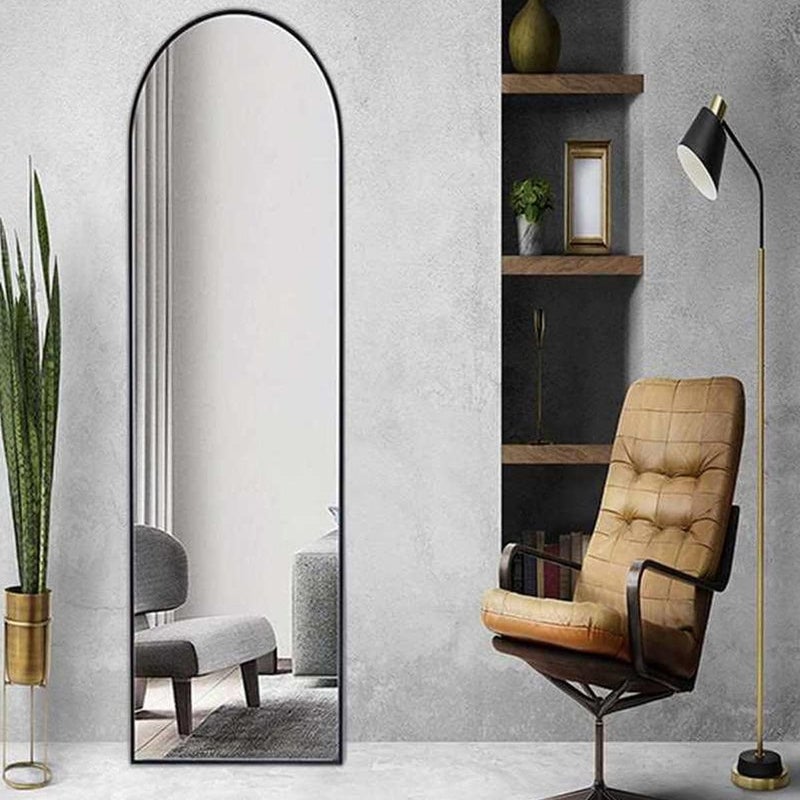 Arched Full Length Floor Mirror, Black, Glass, 145x35 cm, Contemporary Style, Full Body Viewing - Image 1