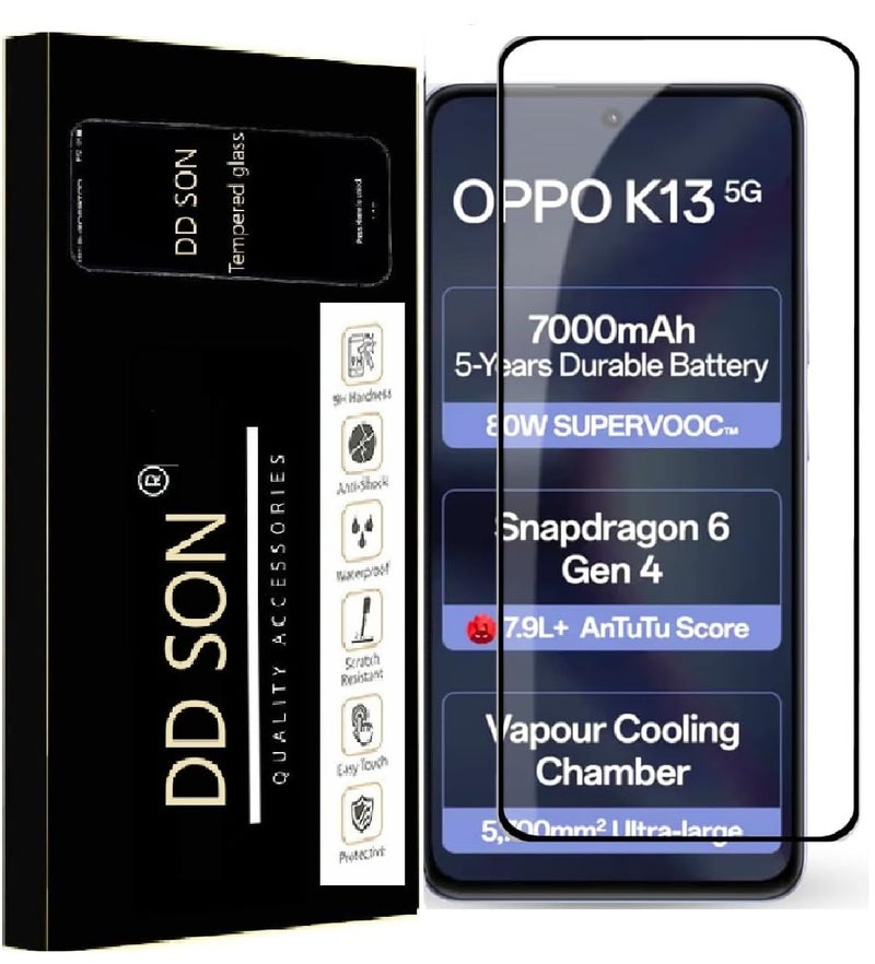 DD SON Tempered Glass Screen Protector Compatible for Oppo K13 (6.67 Inch) 5G with Edge to Edge Coverage and Easy Installation kit,Black - Image 1