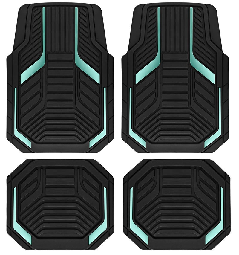 PIC AUTO Heavy Duty Rubber Floor Mats, Mint Aluminum Film Car Mats Set, Front and Rear Car Mats with Anti-Slip Backing, All Weather Protection, Trim-to-Fit for Automotive SUV, Sedan, Van - Image 1