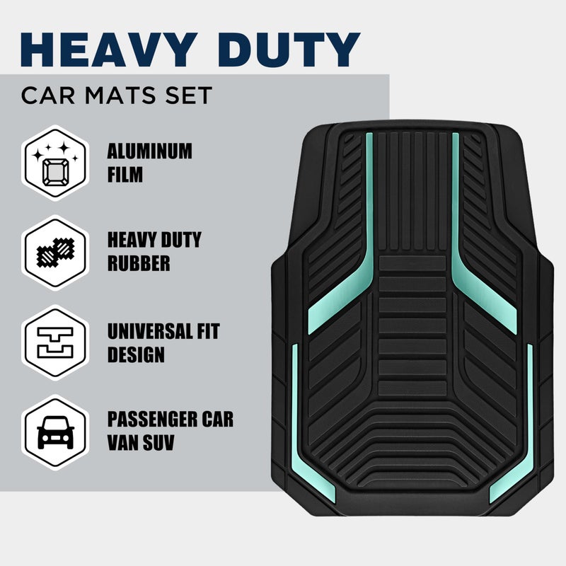 PIC AUTO Heavy Duty Rubber Floor Mats, Mint Aluminum Film Car Mats Set, Front and Rear Car Mats with Anti-Slip Backing, All Weather Protection, Trim-to-Fit for Automotive SUV, Sedan, Van - Image 2
