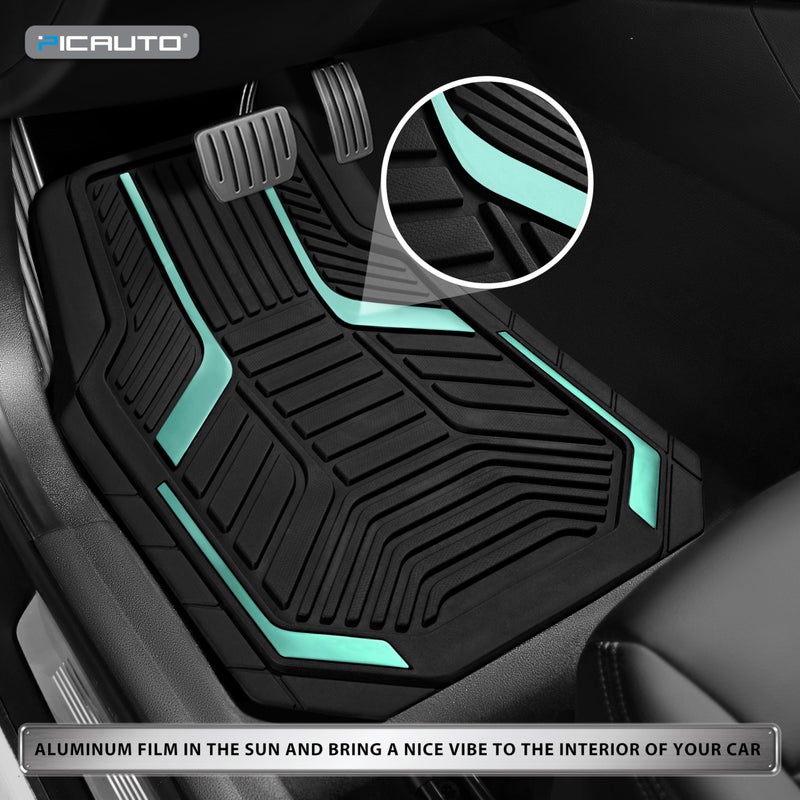 PIC AUTO Heavy Duty Rubber Floor Mats, Mint Aluminum Film Car Mats Set, Front and Rear Car Mats with Anti-Slip Backing, All Weather Protection, Trim-to-Fit for Automotive SUV, Sedan, Van - Image 3