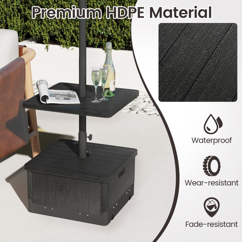 Tangkula 3-in-1 Patio Umbrella Base, 175 LBS Moveable Umbrella Stand w/Table Tray & Weighted Bag, Side Handles, HDPE Frame, 2 Pole Adapters, Garden Coffee Table Planter Box (Black) - Image 4