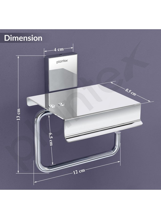 plantex Plantex 304 Grade Stainless Steel Toilet Paper Holder with Mobile Phone Stand/Toilet Paper Roll Holder for Bathroom Accessories Crystal (Chrome)  - Image 3