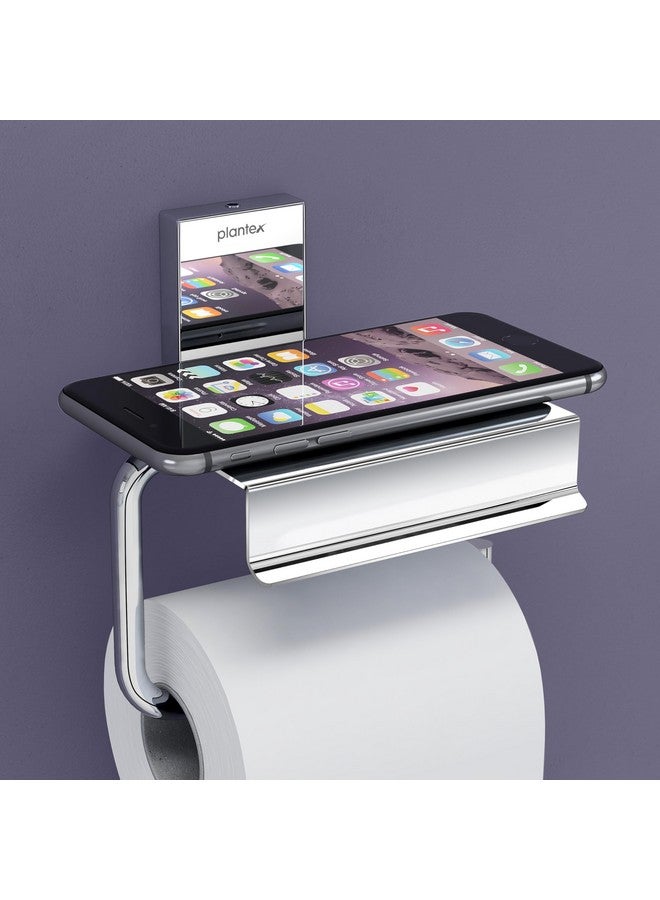 plantex Plantex 304 Grade Stainless Steel Toilet Paper Holder with Mobile Phone Stand/Toilet Paper Roll Holder for Bathroom Accessories Crystal (Chrome)  - Image 1