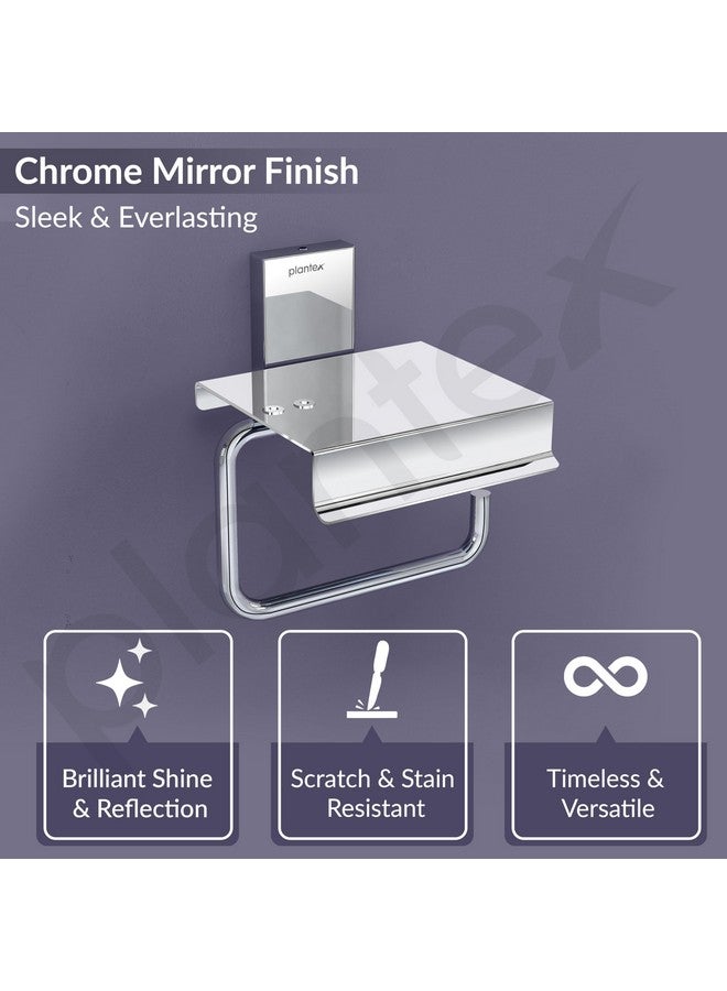 plantex Plantex 304 Grade Stainless Steel Toilet Paper Holder with Mobile Phone Stand/Toilet Paper Roll Holder for Bathroom Accessories Crystal (Chrome)  - Image 5