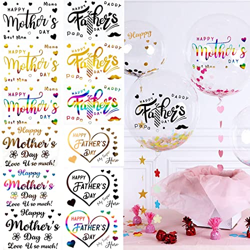 Mimeile Mothers Day Balloon Stickers Fathers Day Letters Decals 12 Pcs Gold Black Rainbow DIY Paster Party Supplies Glass Sticker for Bobo Transparent Balloon Decor - Image 1