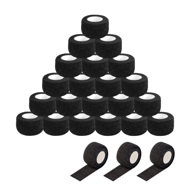 EZ Tattoo Grip Tape  24PCS 1inch x 5 Yard Black Self Adhesive Bandage for Wrist  Ankle Sprain Swelling Disposable Roll Tattoo Grip Tube Tape for Tattoo Machine and Tattoo Supplies Pet Bandage