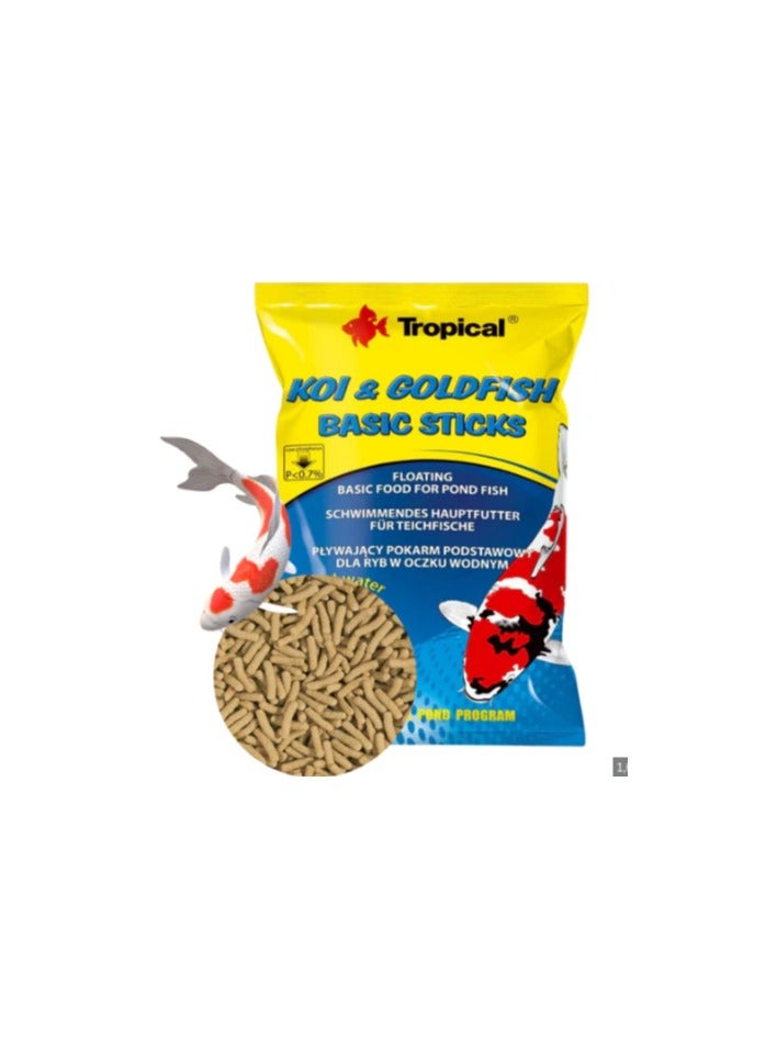 تروبيكال أعواد أساسية لأسماك الكوي والذهبية الاستوائية - ٩٠ غرام | طعام عائم فاخر لأسماك الكوي والذهبية | تغذية يومية متكاملة لنمو صحي وألوان زاهية