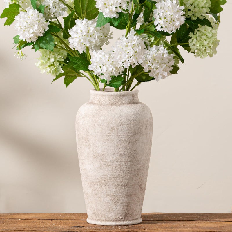 ooit Ceramic Large Flower Vase, 11 Inch Tall White Rustic Vase Farmhouse Decorative Vase Floral Pottery Vases for Home Decor Table Living Room Entryway Mantel Bedroom Bathroom Kitchen - Rustic White - Image 1