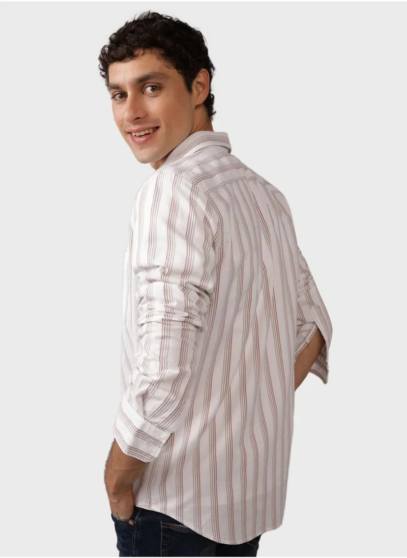 American Eagle Embroidered Logo Stripe Slim Fit Oxford Shirt