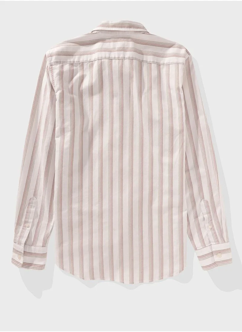 American Eagle Embroidered Logo Stripe Slim Fit Oxford Shirt