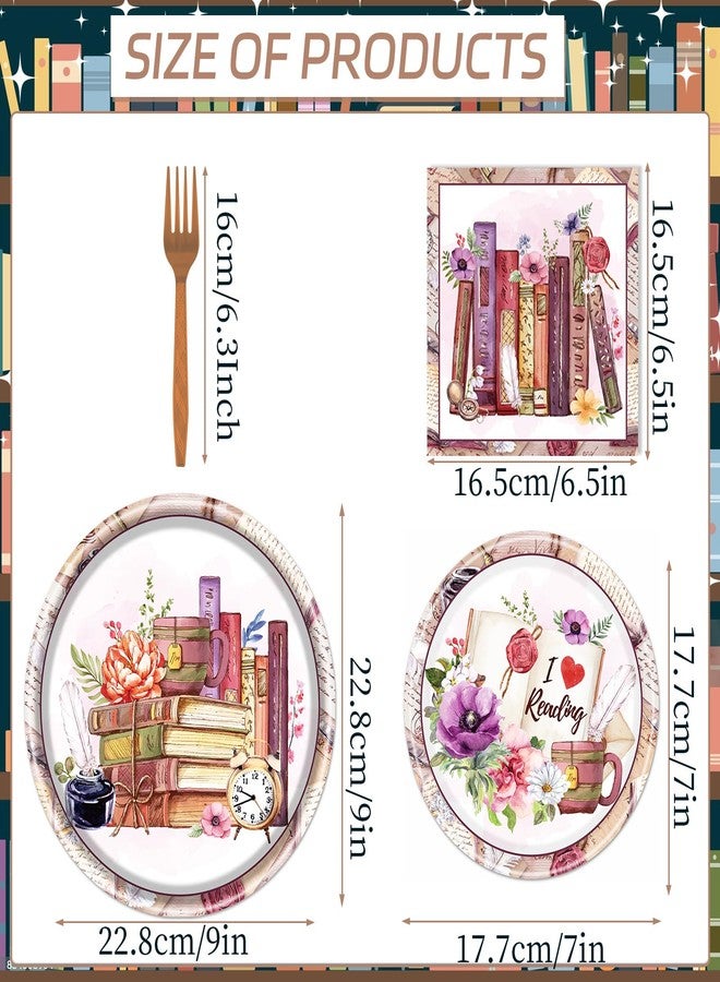 refavor Book Themed Tableware Party Decorations, 96PCS Book Party Paper Plates Napkins Forks Supplies, Disposable Book Club Library Reading Party Plates Dinnerware Decor - Image 2