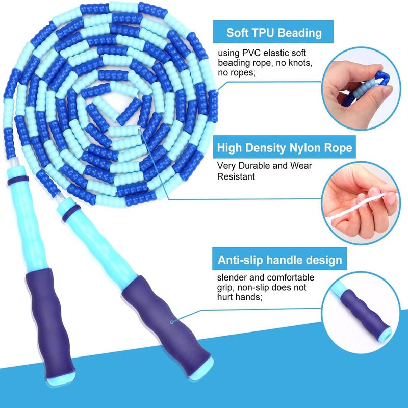 SportQ 230cm Colorful Beads Skipping Rope Comfortable Non Slip Handles Durable Nylon Rope for Training and Fitness for Kids and Adults - Image 2