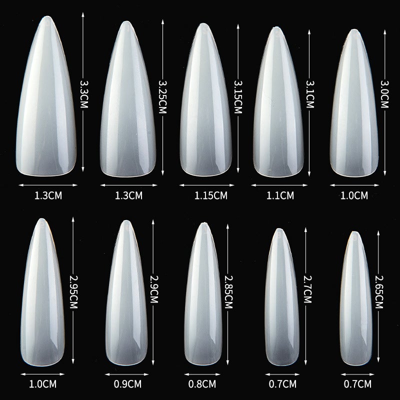 100 Pcs Solid Color Mixed Color Long Full Paste Transparent Pointed False Nails Stiletto Nail Art Nail Piece - Image 3