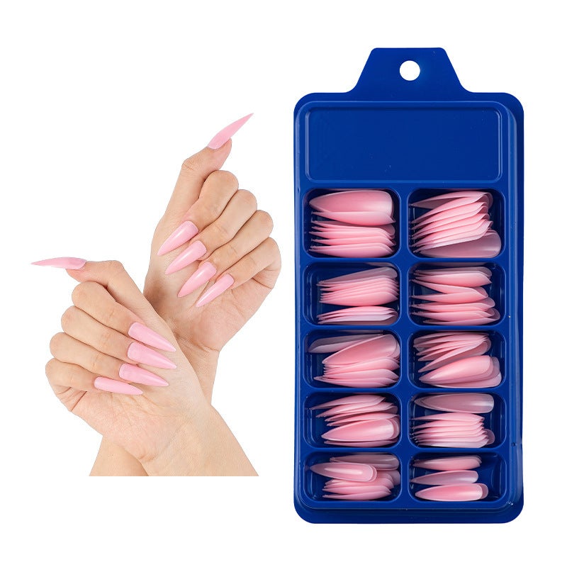 100 Pcs Solid Color Mixed Color Long Full Paste Transparent Pointed False Nails Stiletto Nail Art Nail Piece - Image 1