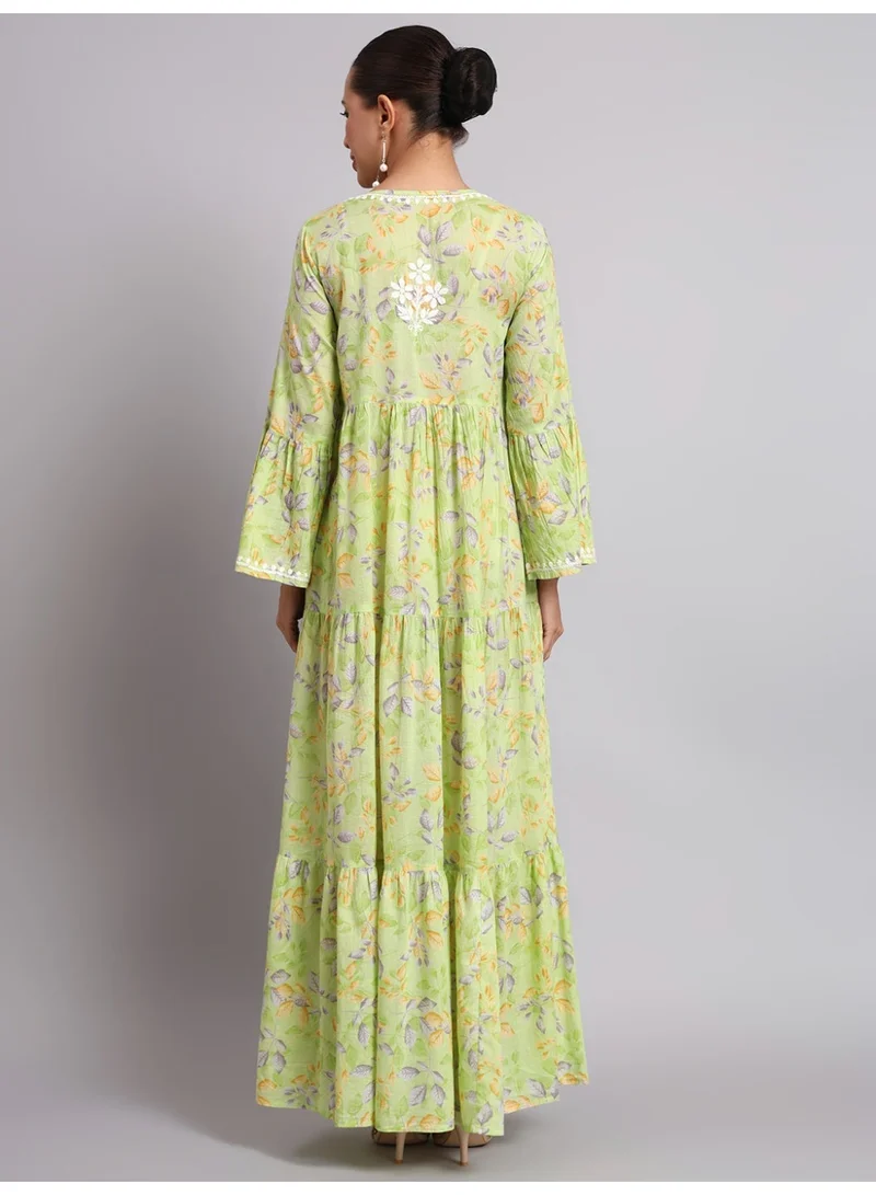 الايا Hand Embroidered Chikankari A-Line Gathering Pattern Mulmul Cotton Jalabiya-AL3673