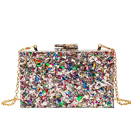 LETODE Acrylic Clutch Purses for women Perspex Bag Box Clutch Evening Crossbody Handbags (Silver) - Image 1