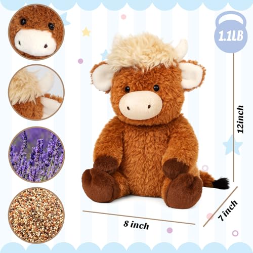Easfan Microwavable Weighted Stuffed Animals Highland Cow Heating Plushie for WarmthComfort Cute Soft Plush Toys for Adults KidsGirls Boys12inch - Image 5