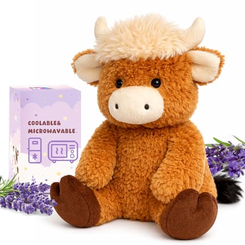 Easfan Microwavable Weighted Stuffed Animals Highland Cow Heating Plushie for WarmthComfort Cute Soft Plush Toys for Adults KidsGirls Boys12inch - Image 1