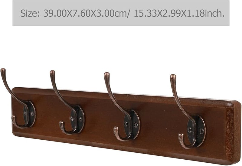 Antique Pine Wall Hook Rack with Alloy Hooks for Entryway Bedroom Organization Matte Finish - Image 3