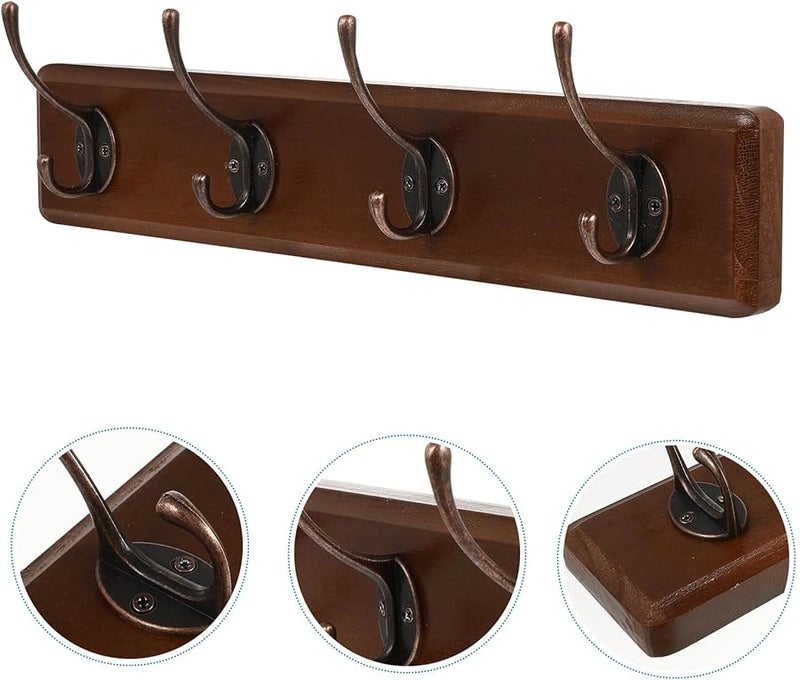 Antique Pine Wall Hook Rack with Alloy Hooks for Entryway Bedroom Organization Matte Finish - Image 5