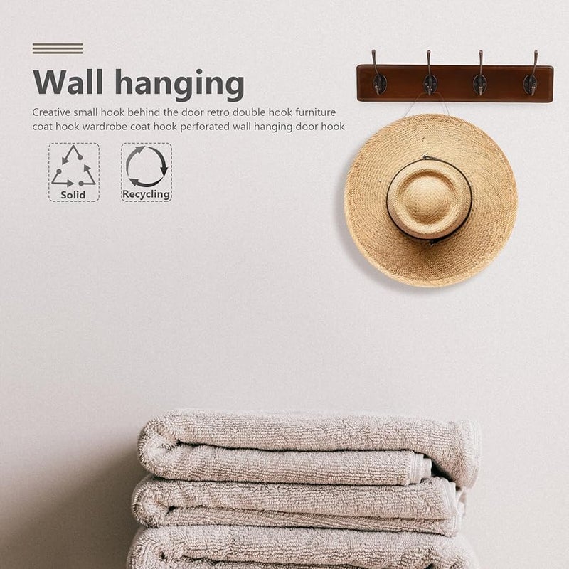 Antique Pine Wall Hook Rack with Alloy Hooks for Entryway Bedroom Organization Matte Finish - Image 4