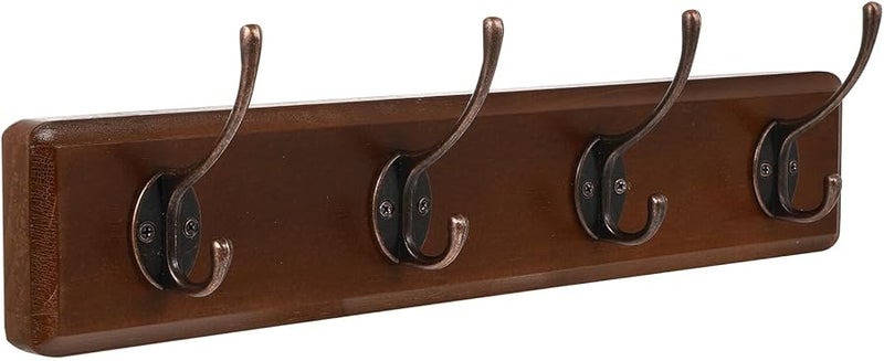 Antique Pine Wall Hook Rack with Alloy Hooks for Entryway Bedroom Organization Matte Finish - Image 1