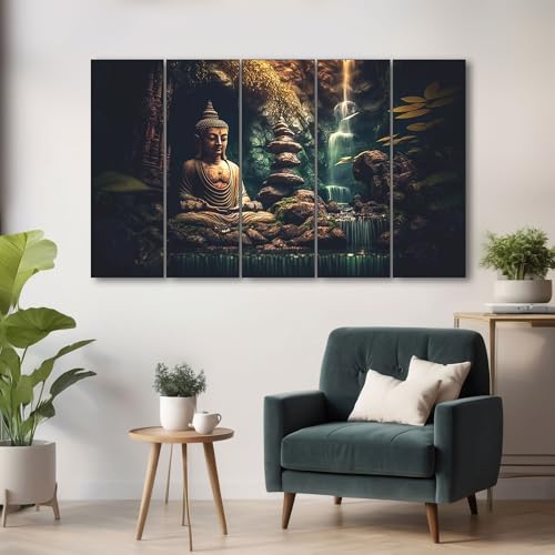 The Castle Decor Lord Buddha Wall Painting for Living Room Big Size - Meditating Gautam Buddha Painting Wall Decor Peaceful Art for Bedroom, Office, Hotels & Gifting - Wooden Framed (27x48 inch) - Image 3