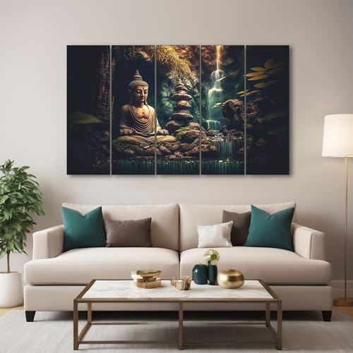 The Castle Decor Lord Buddha Wall Painting for Living Room Big Size - Meditating Gautam Buddha Painting Wall Decor Peaceful Art for Bedroom, Office, Hotels & Gifting - Wooden Framed (27x48 inch) - Image 1