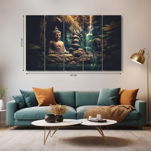 The Castle Decor Lord Buddha Wall Painting for Living Room Big Size - Meditating Gautam Buddha Painting Wall Decor Peaceful Art for Bedroom, Office, Hotels & Gifting - Wooden Framed (27x48 inch) - Image 2