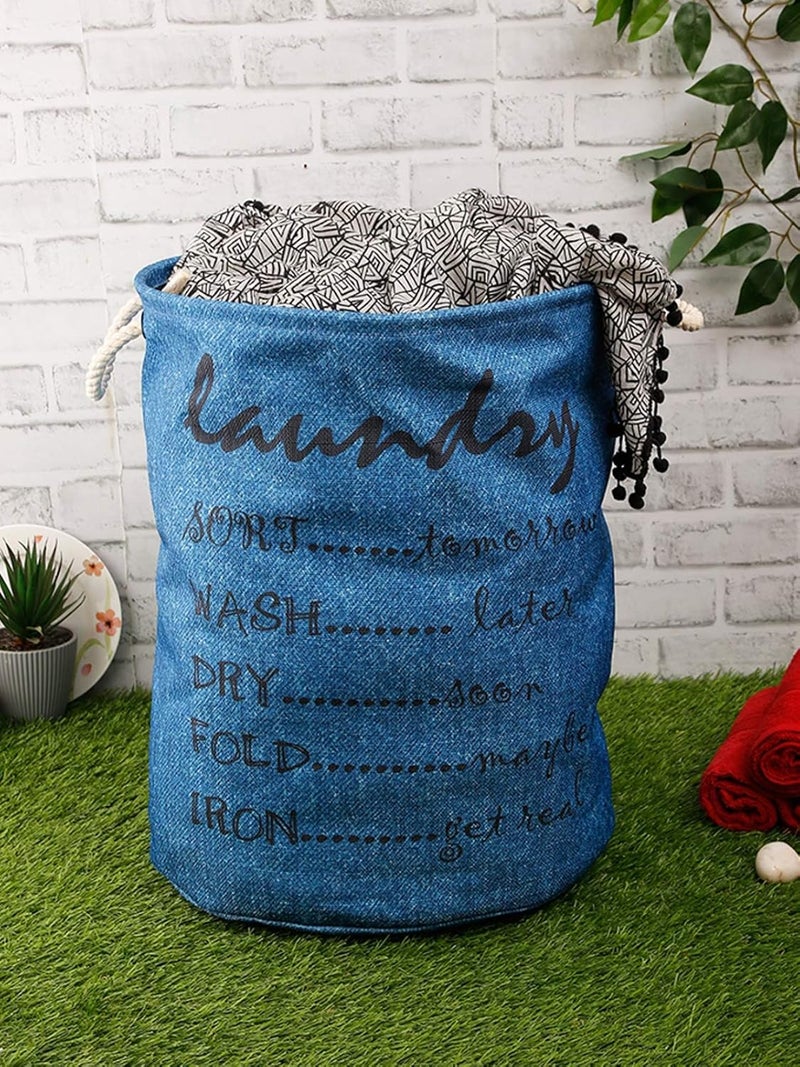 ROMEE Polyester Slub Printed Laundry Basket for Clothes Foldable Laundry Bag and Storage Container 48 cm x 37 cm LNDR022 - Image 1