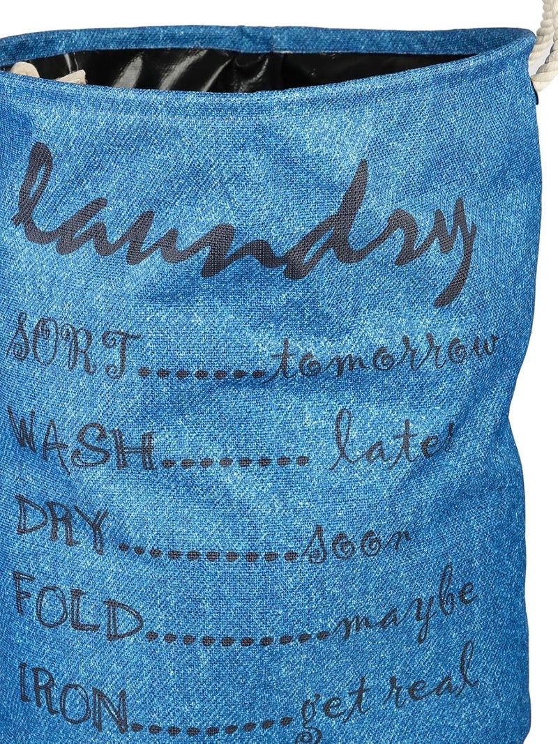 ROMEE Polyester Slub Printed Laundry Basket for Clothes Foldable Laundry Bag and Storage Container 48 cm x 37 cm LNDR022 - Image 4